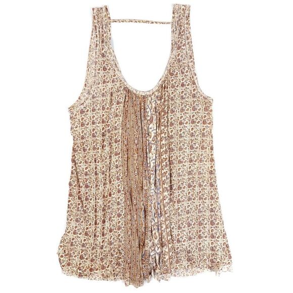 FREE PEOPLE Boho Mess Around Tunic Babydoll Mini Dress in Ivory Floral Womens XS - Picture 1 of 6